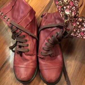 Doc Martin boots! Cherry leather with floral lining. Strong yet feminine!